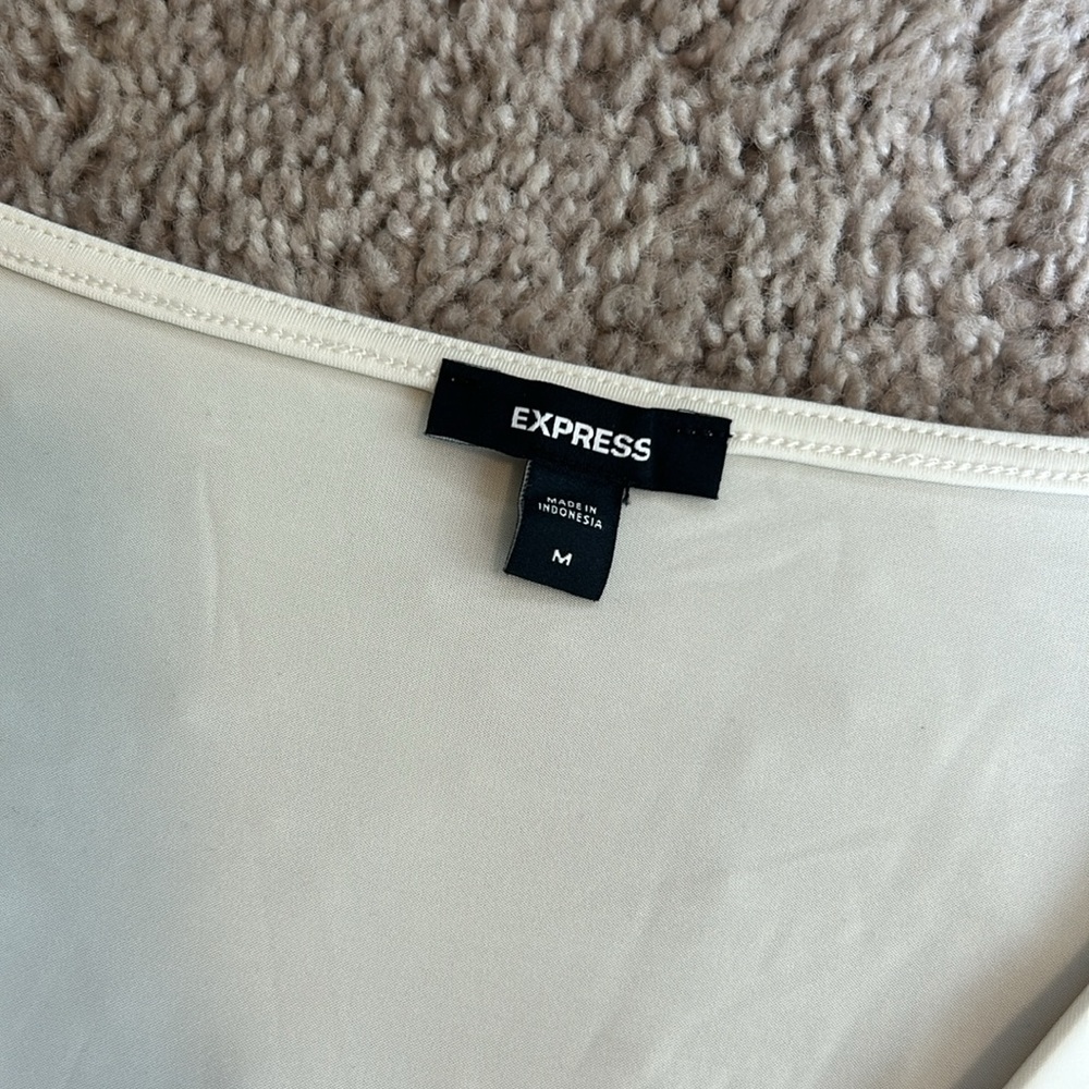 Express Off White Long Sleeve V-Neck Bodysuit - Picture 4 of 5